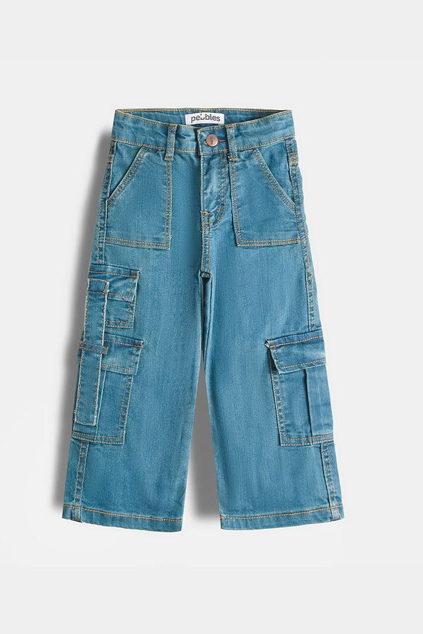 7 Pockets Light Blue Cargo Jeans (PW379)