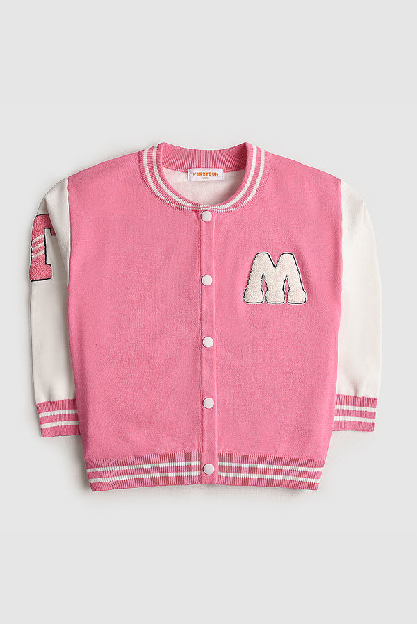 Imported Towel-Embroidered Varsity Cardigan