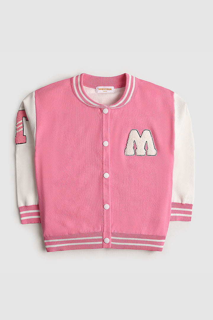 Imported Towel-Embroidered Varsity Cardigan