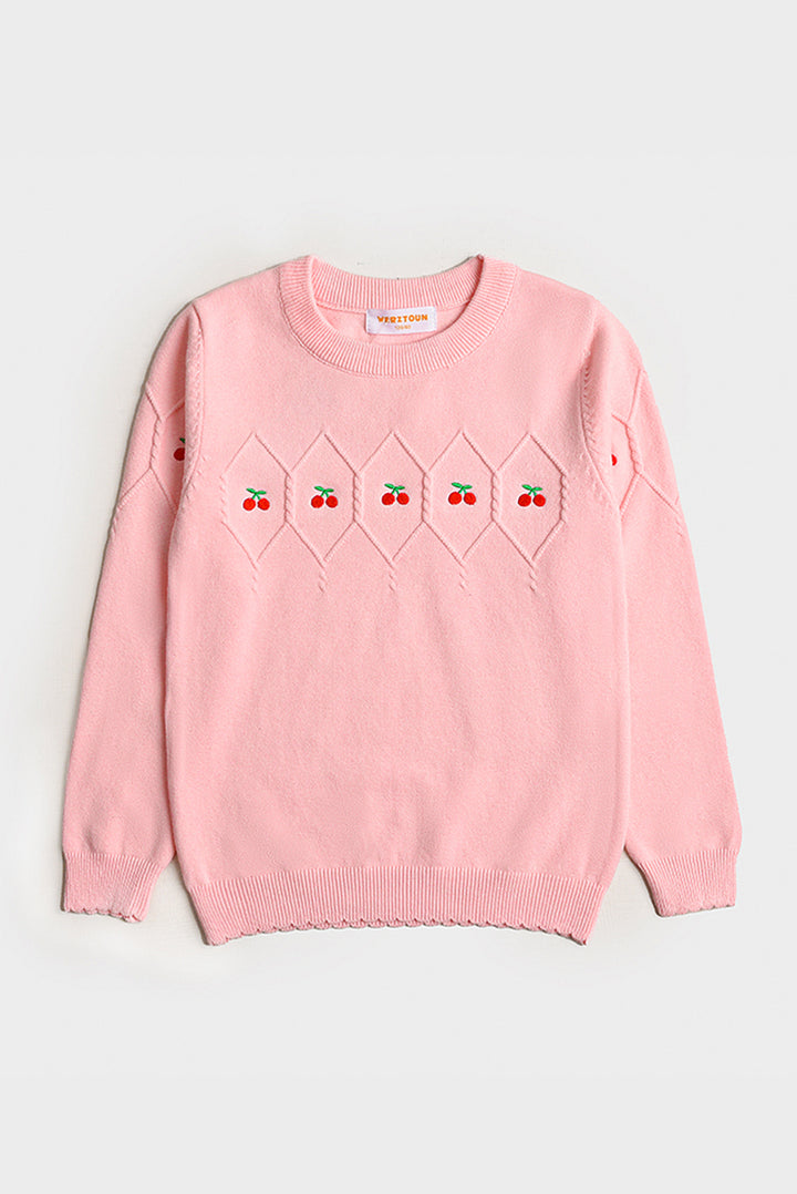 Imported Cherry-Embroidered Sweater