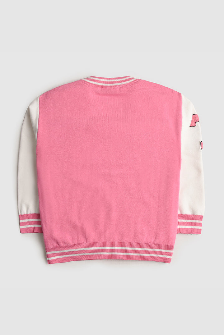 Imported Towel-Embroidered Varsity Cardigan