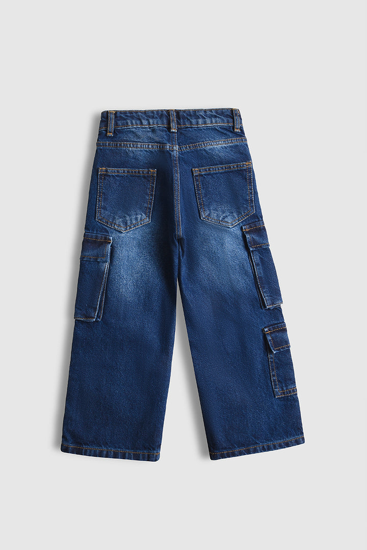 7 Pockets Dark Blue Cargo Jeans (PW503)