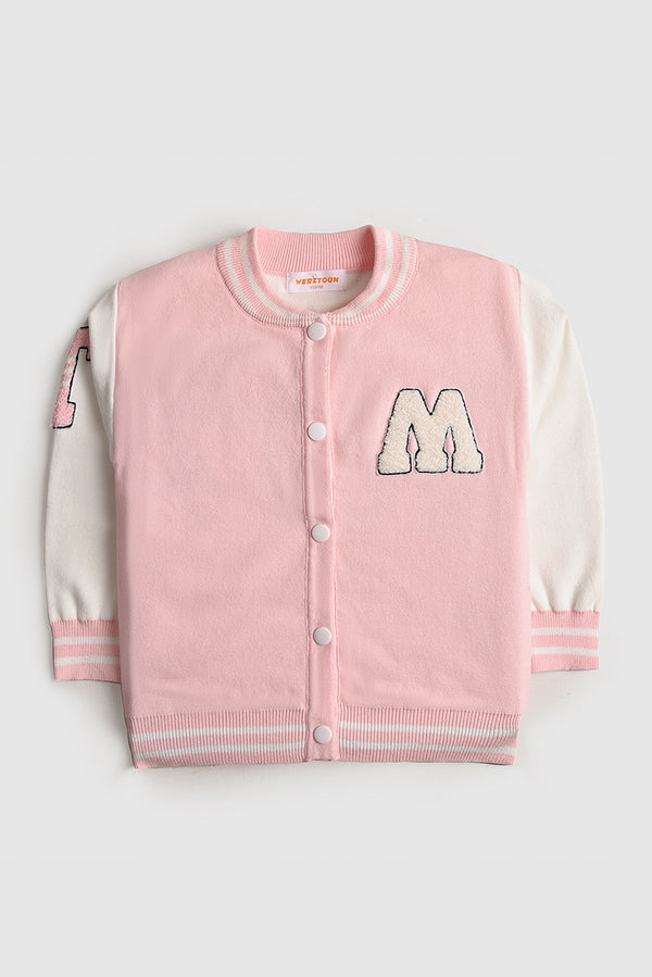 Imported Towel-Embroidered Varsity Cardigan