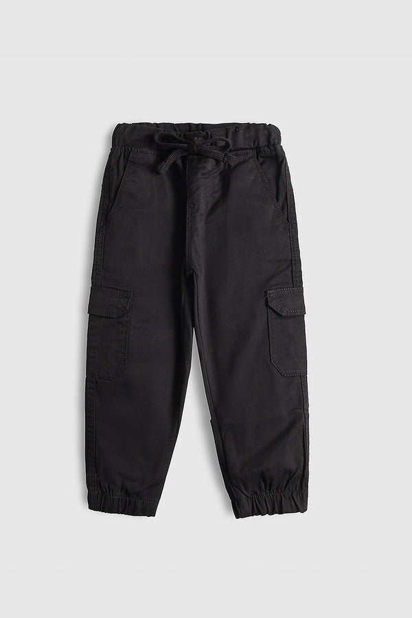Jet Black Cargo Cotton Pants (PW455)