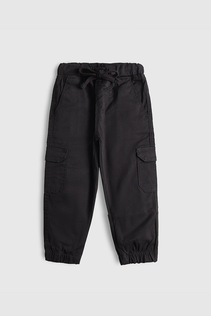 Jet Black Cargo Cotton Pants (PW455)
