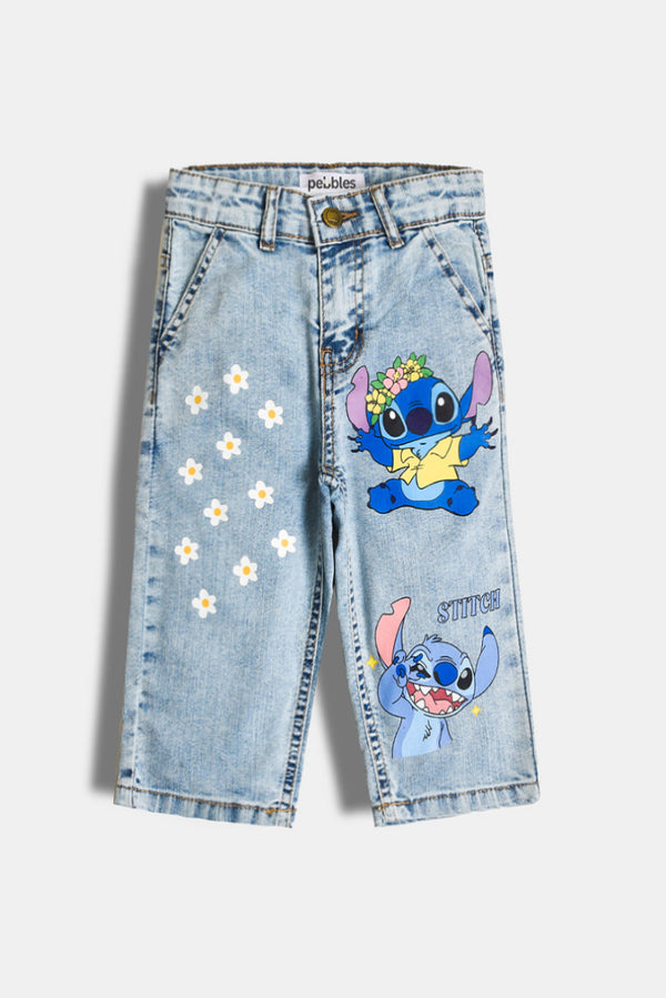Light Blue Printed Denim Pants (PW362)