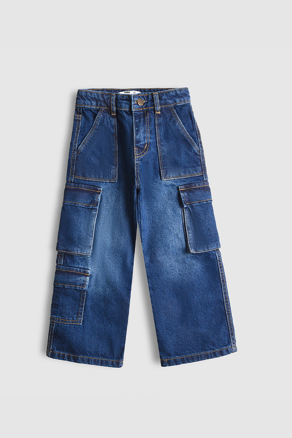 7 Pockets Dark Blue Cargo Jeans (PW503)