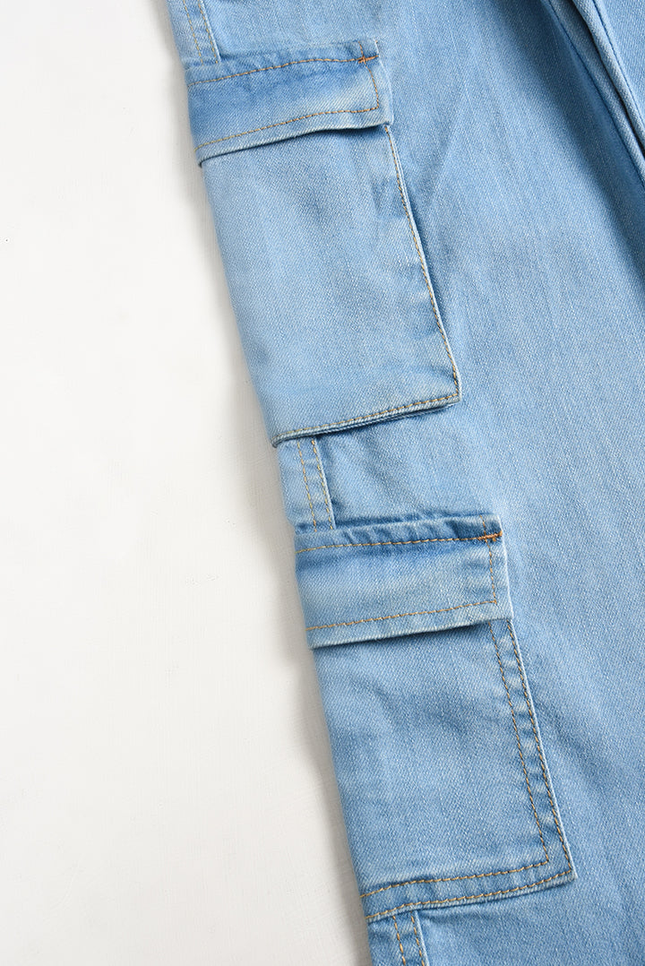 7 Pockets Light Blue Cargo Jeans (PW301)