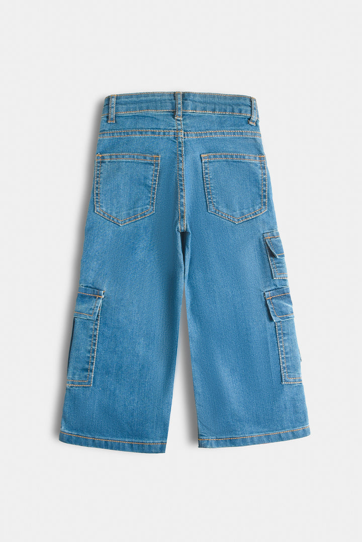 7 Pockets Mid Blue Wash Cargo Jeans (PW380)