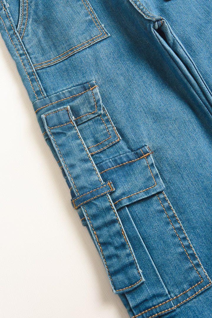 7 Pockets Mid Blue Wash Cargo Jeans (PW380)