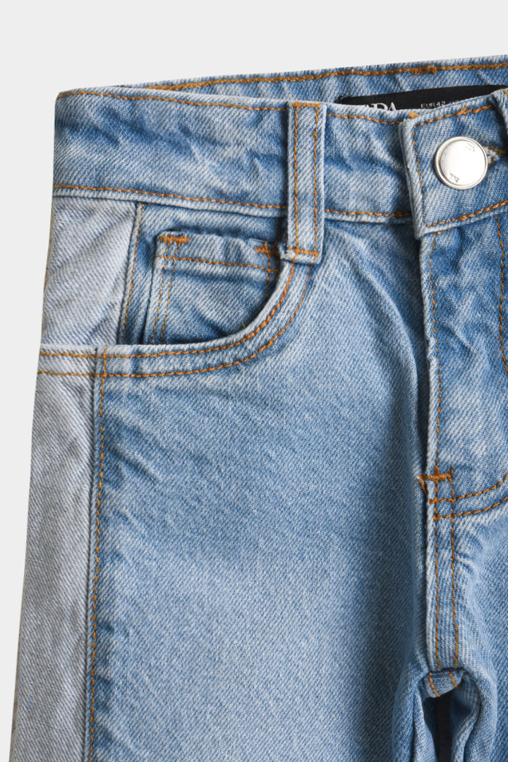 Girls Two-Tone Wide Leg Denim Pants (PW355)