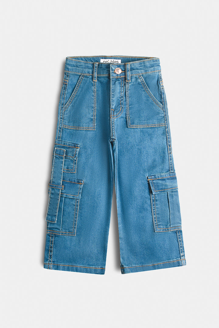 7 Pockets Mid Blue Wash Cargo Jeans (PW380)