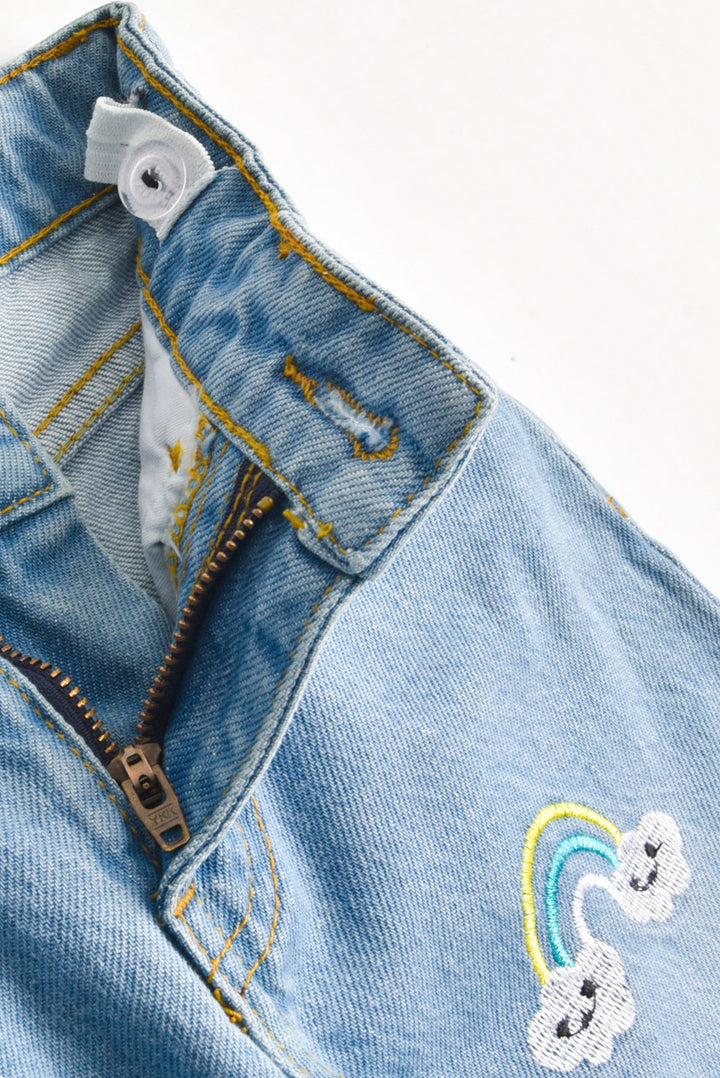 Wide-Leg Denim with Unicorn Embroidery