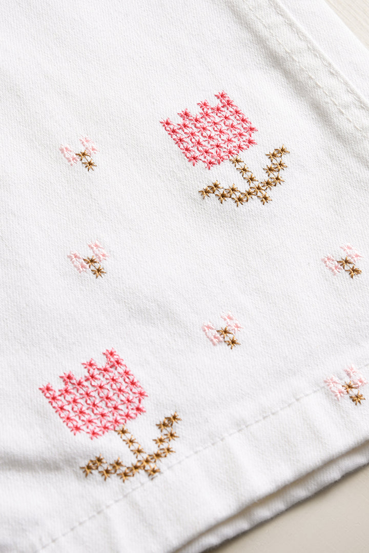 Girls' White Embroidered Denim Pants (PW351)