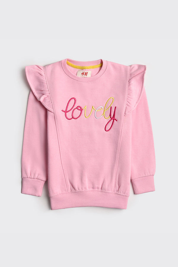 'Lovely' Embroidered Ruffle Sweatshirt