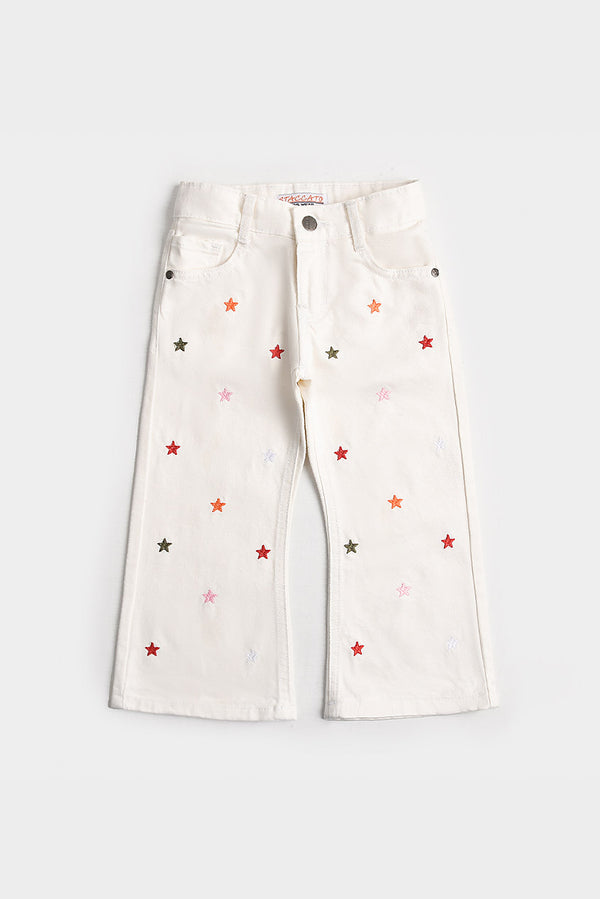 Colorful Stars Embroidered Flared Jeans