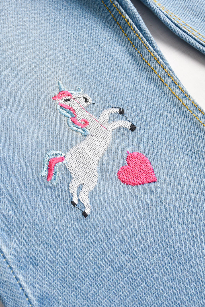 Wide-Leg Denim with Unicorn Embroidery