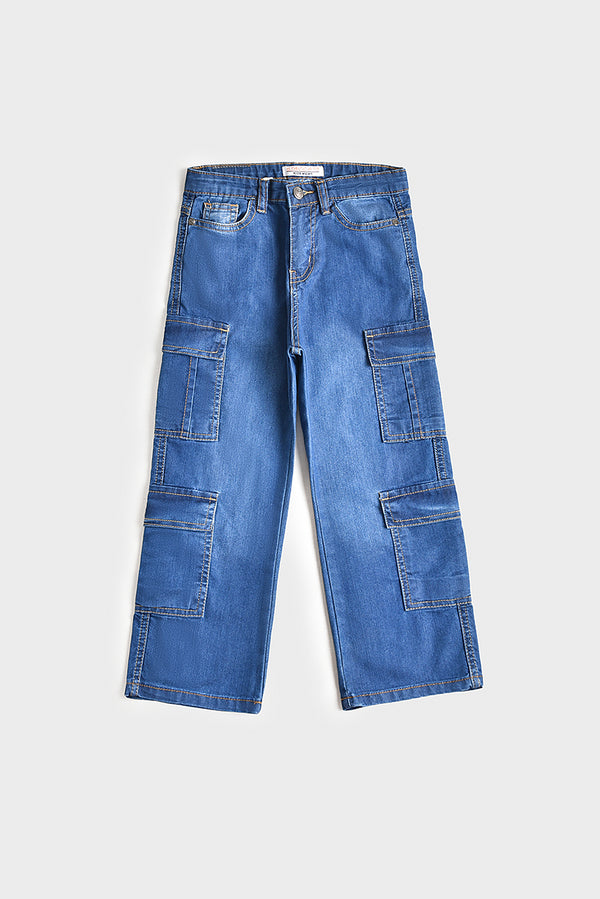 8 Pockets Wide Leg Cargo Jeans (PW146)