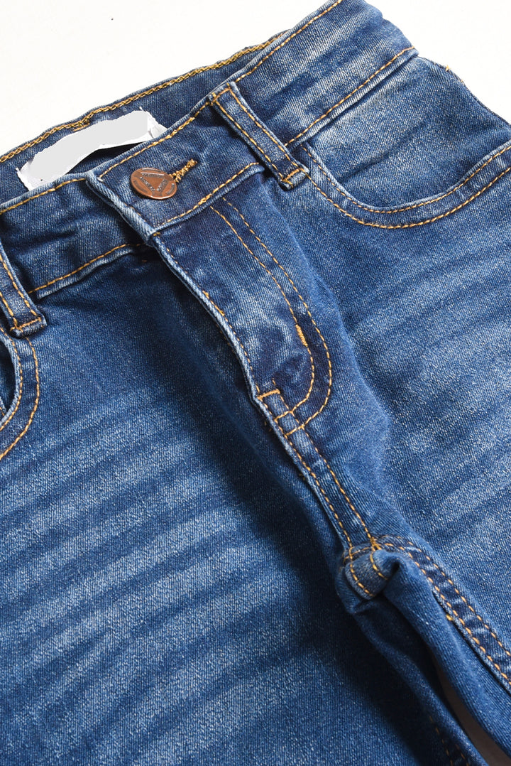 Stretchable Dark Blue Flare Denim Pants (PW506)