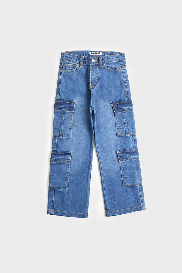 8 Pockets Mid Blue Cargo Jeans (PW240)