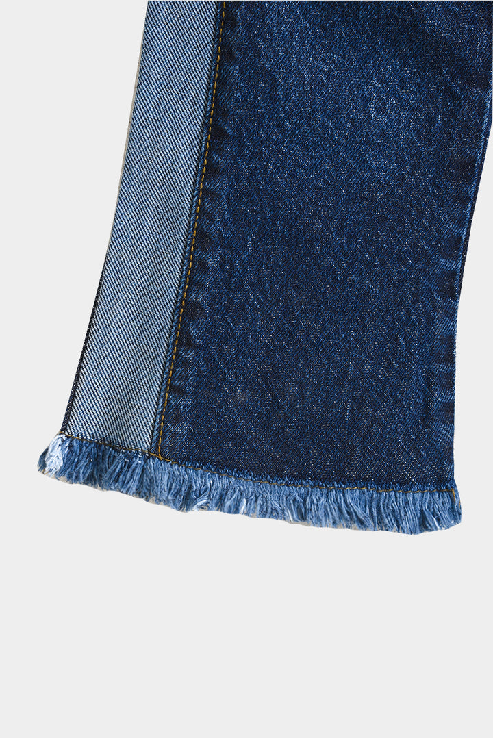 Girls Two-Tone Wide Leg Denim Pants (PW356)