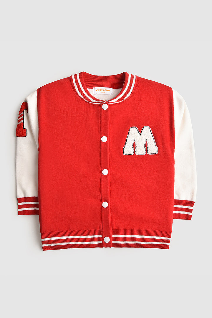 Imported Towel-Embroidered Varsity Cardigan