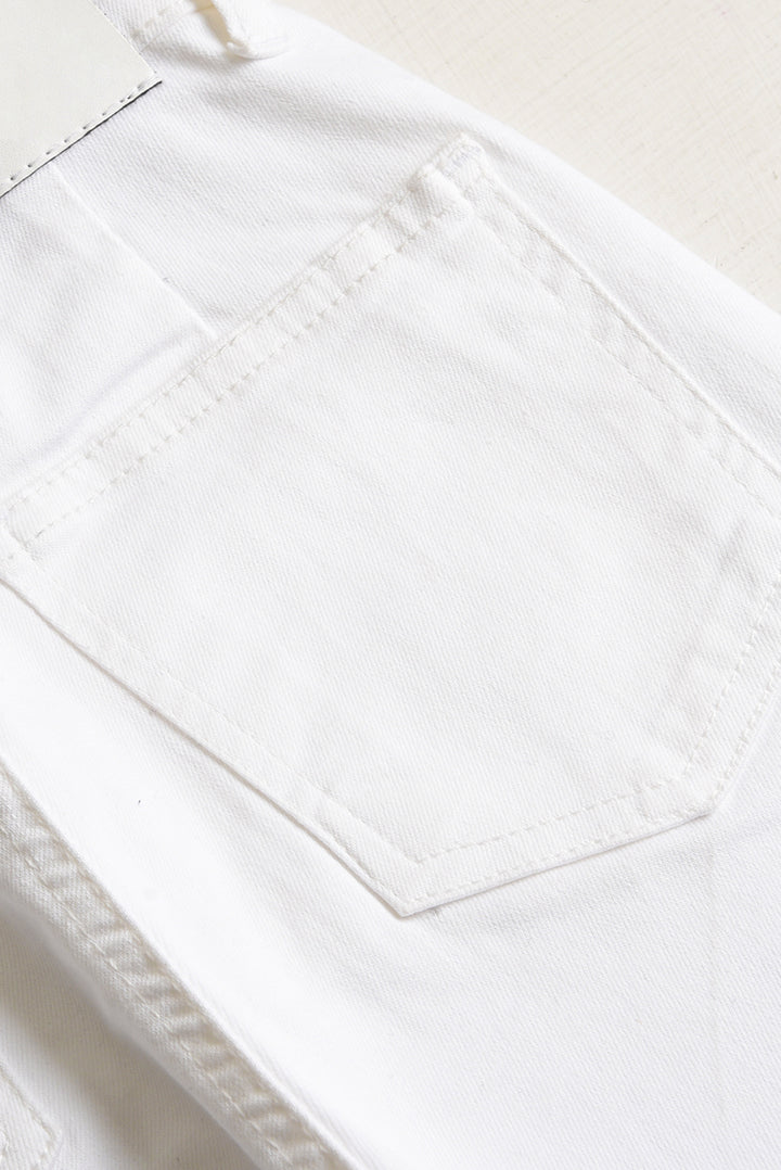 Girls' White Embroidered Denim Pants (PW351)