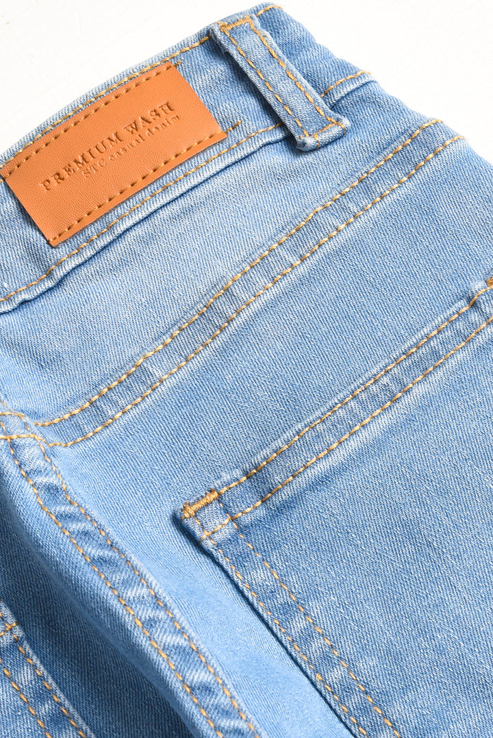 Stretchable Light Blue Flare Denim Pants (PW507)