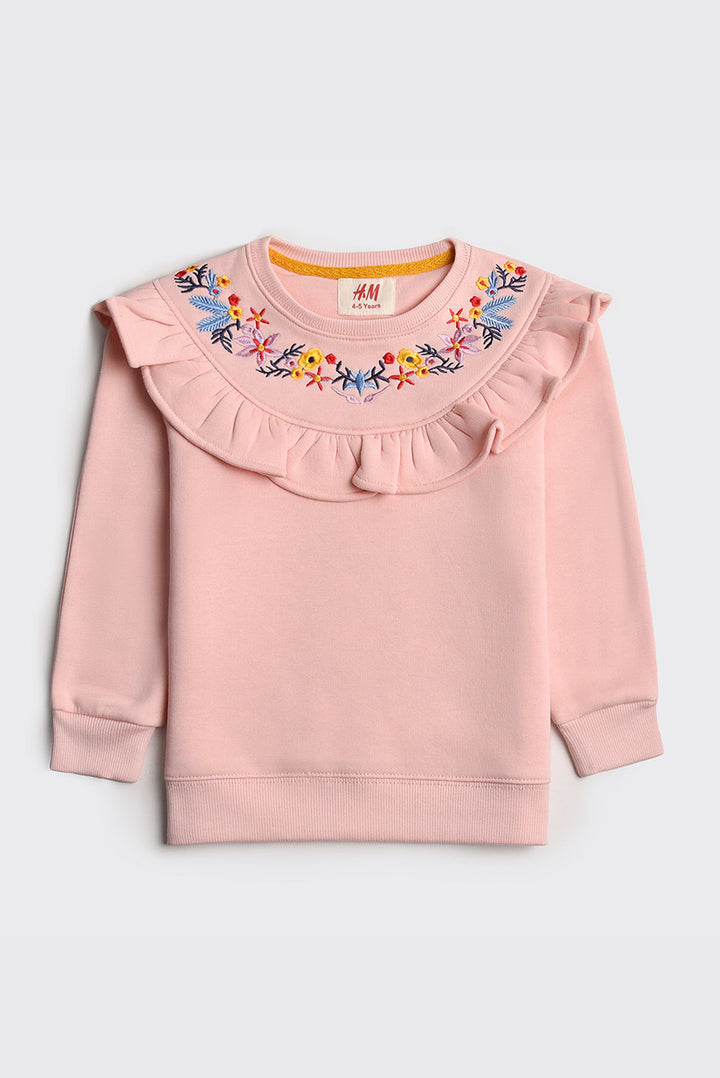 Floral Embroidered Ruffle Sweatshirt