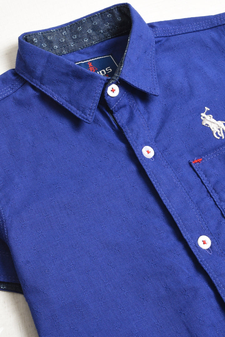 Boys Royal Blue Embroidered Cotton Shirt (PW273)