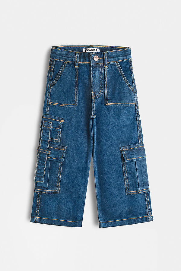 7 Pockets Dark Blue Wash Cargo Jeans (PW381)