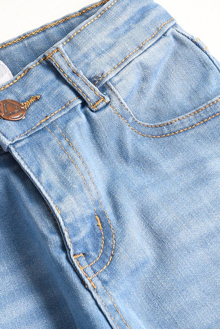 Stretchable Light Blue Flare Denim Pants (PW507)