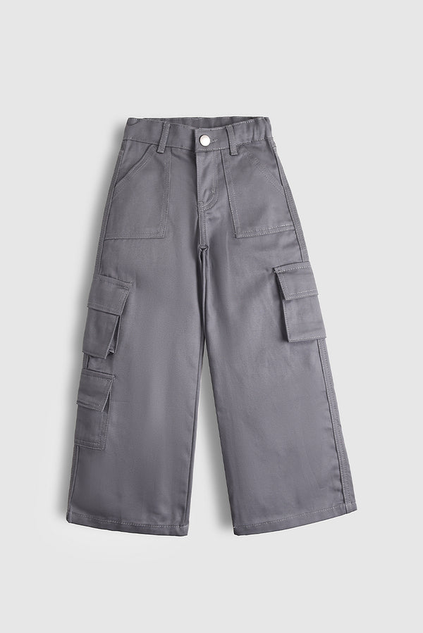 Grey Twill Cargo Baggy Pants (PW583)