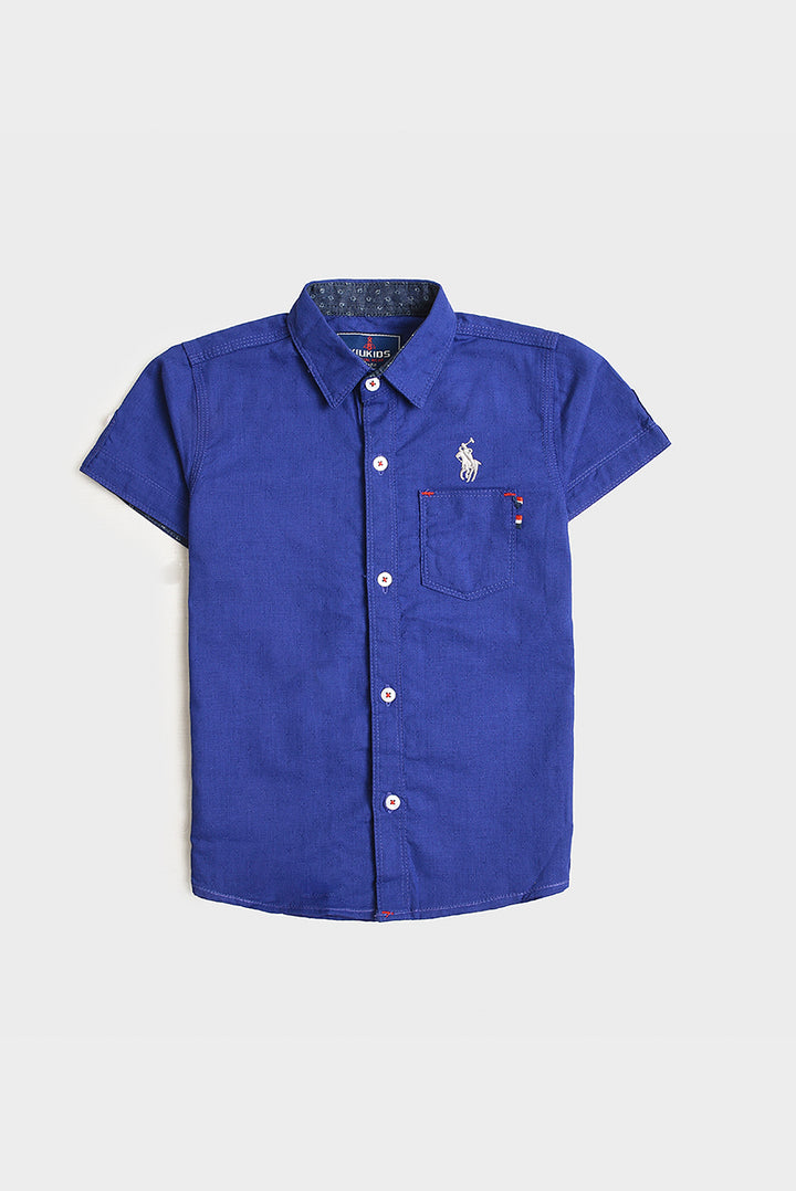 Boys Royal Blue Embroidered Cotton Shirt (PW273)