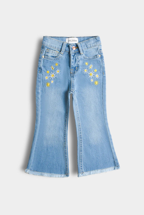 Girls Sunny Daisy Embroidered Flare Jeans (PW296)