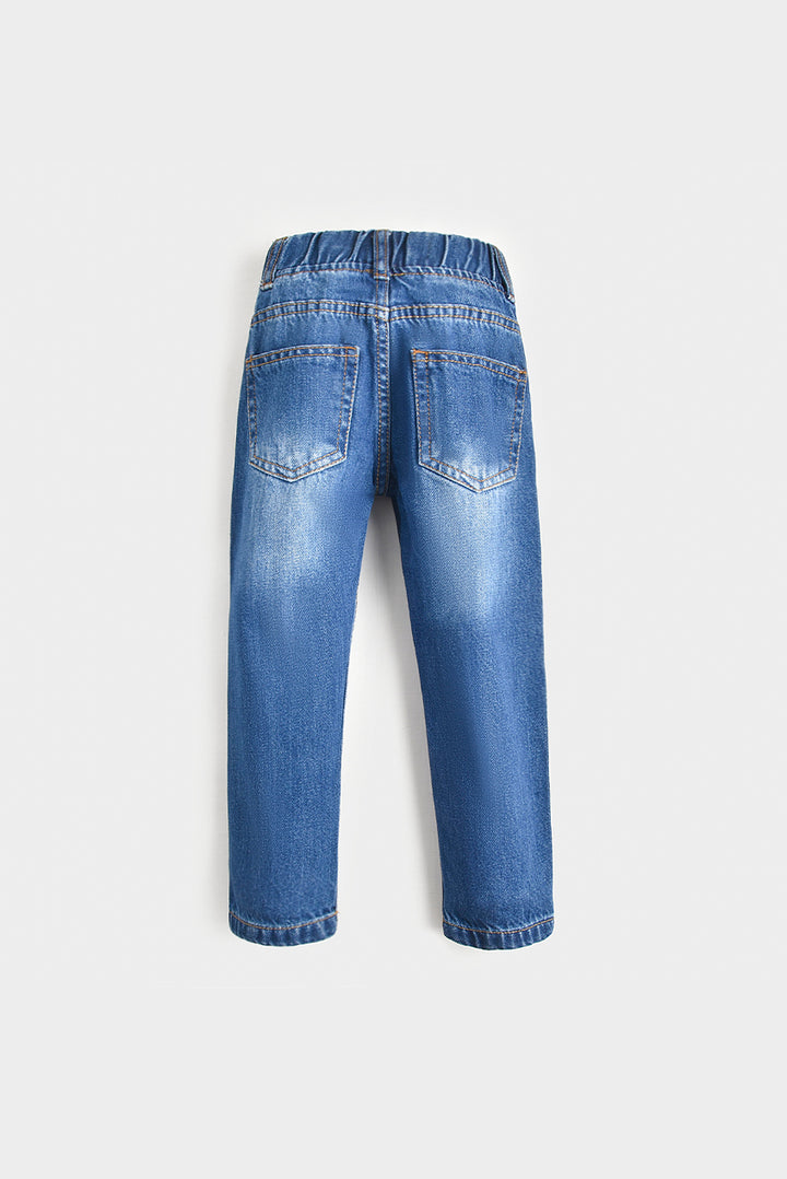 Elastic Waist Blue Denim Jeans