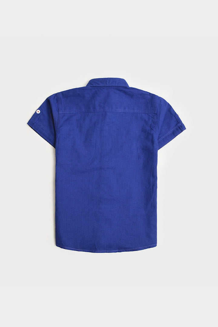 Boys Royal Blue Embroidered Cotton Shirt (PW273)