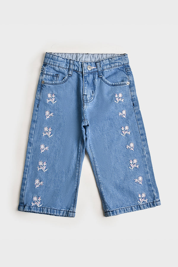 Floral Embroidered Wide-Leg Jeans
