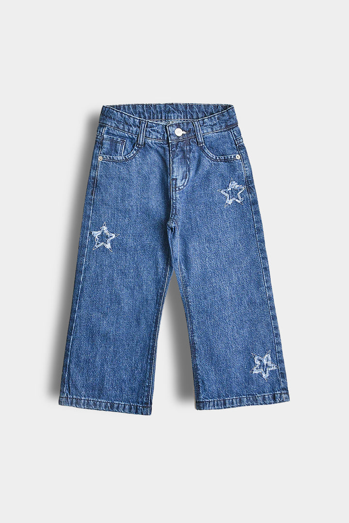 Wide Leg Stars Patched Jeans (PW319)