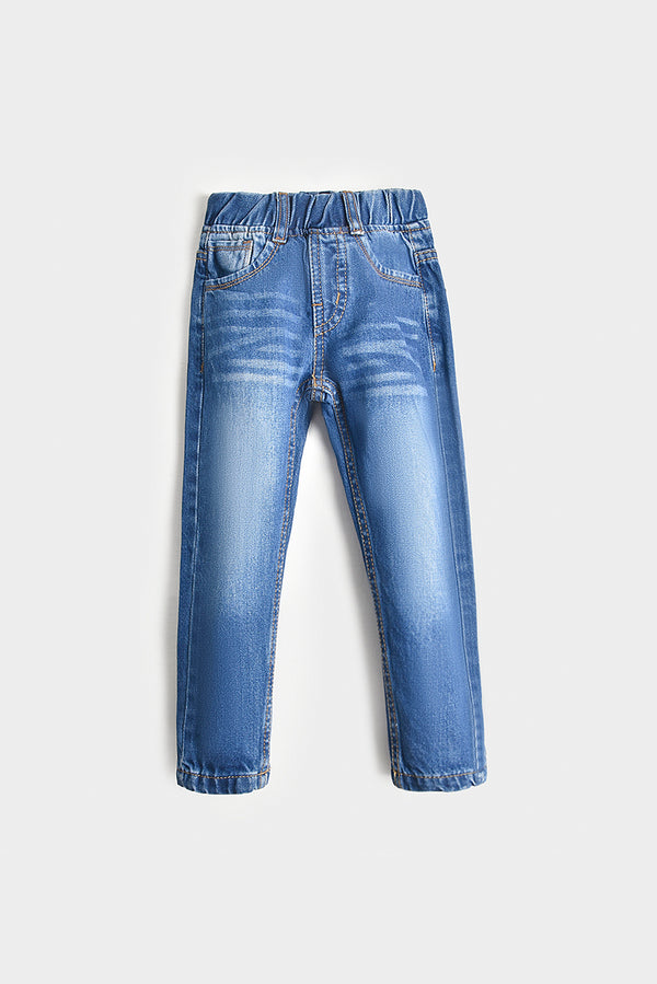 Elastic Waist Blue Denim Jeans