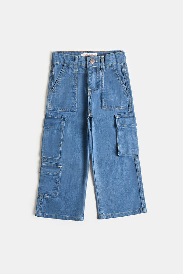 7 Pockets Mid Blue Cargo Jeans (PW302)