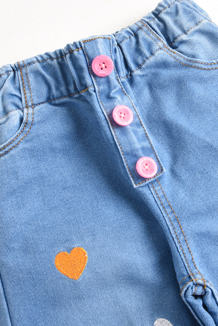 Embroidered Heart Pop Denim Pants (PW587)
