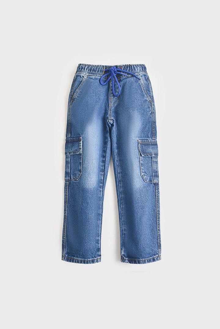 Blue Adjustable Cargo Jeans