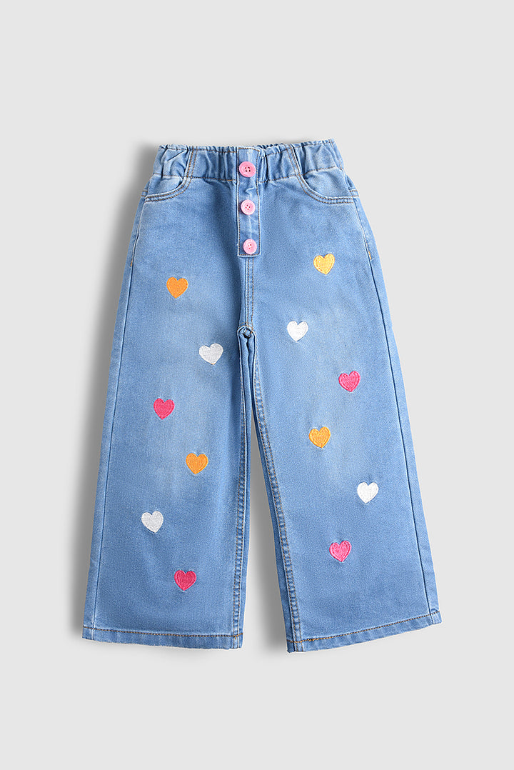 Embroidered Heart Pop Denim Pants (PW587)