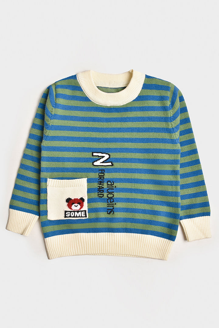 Imported Boys' Striped Sweater with Pocket Design