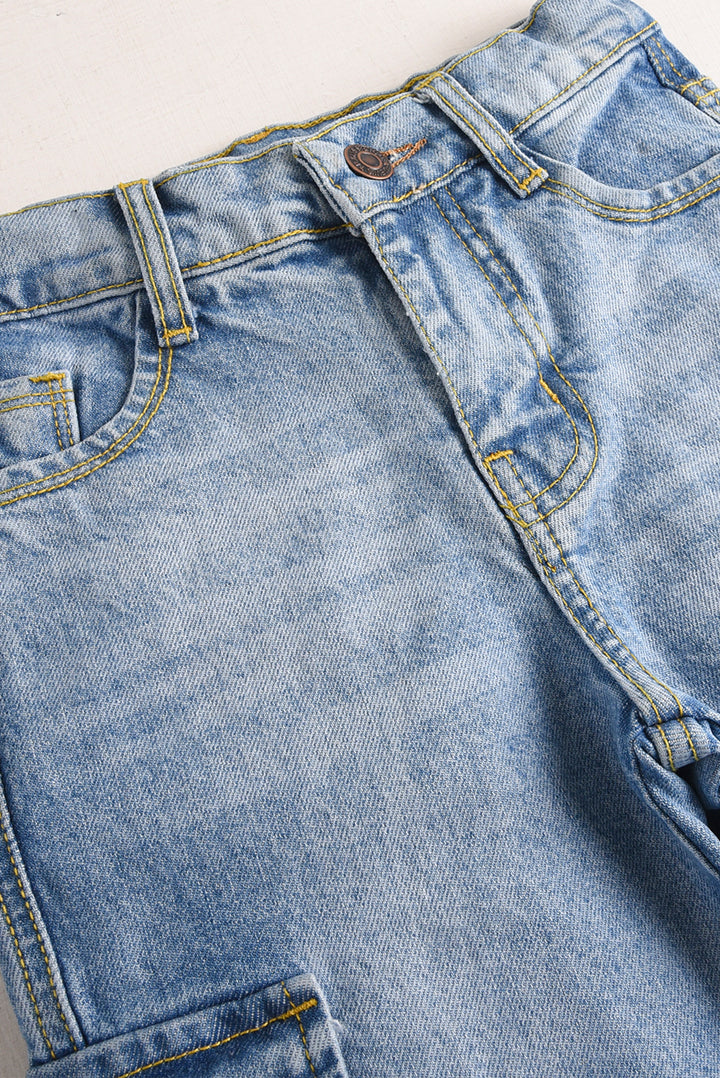 8 Pockets Light Blue Premium Cargo Baggy Pants (PW598)