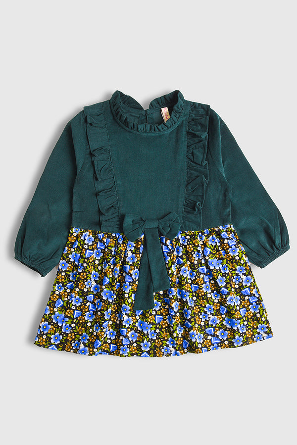 Emerald Bloom Party Corduroy Dress (PW456)