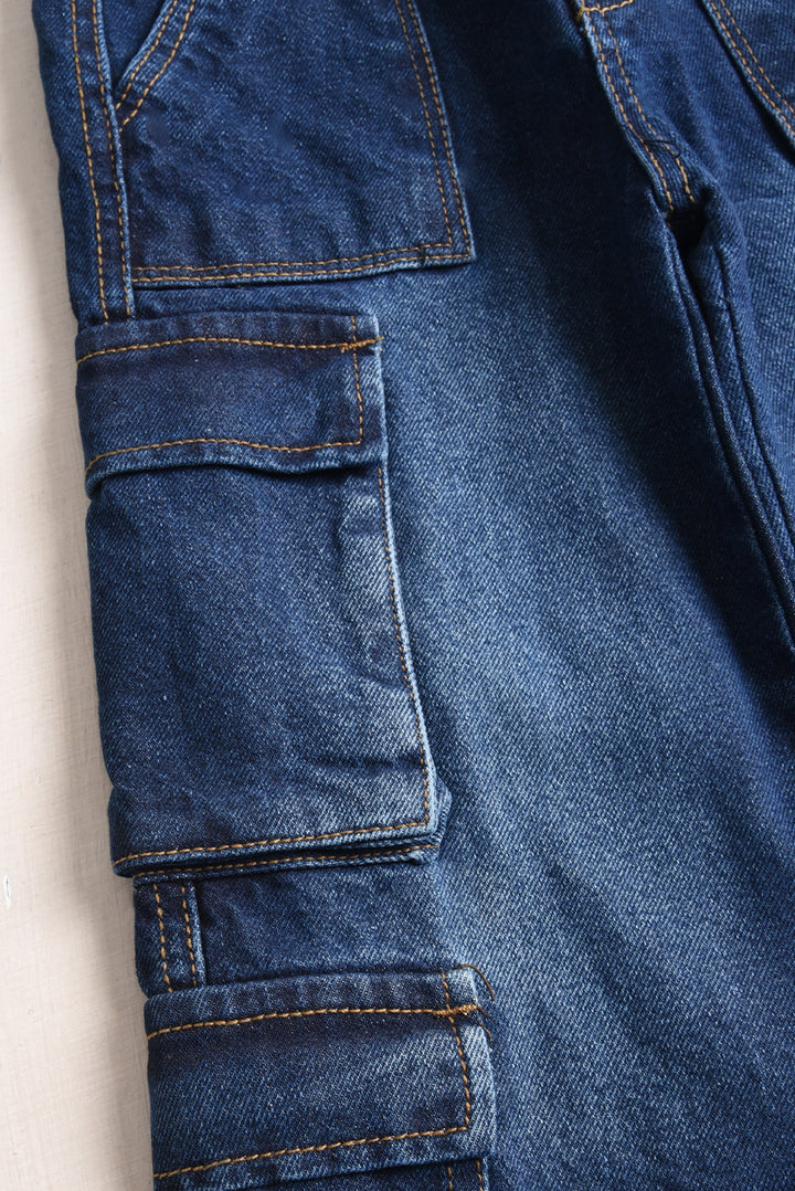 7 Pockets Dark Blue Cargo Jeans (PW503)