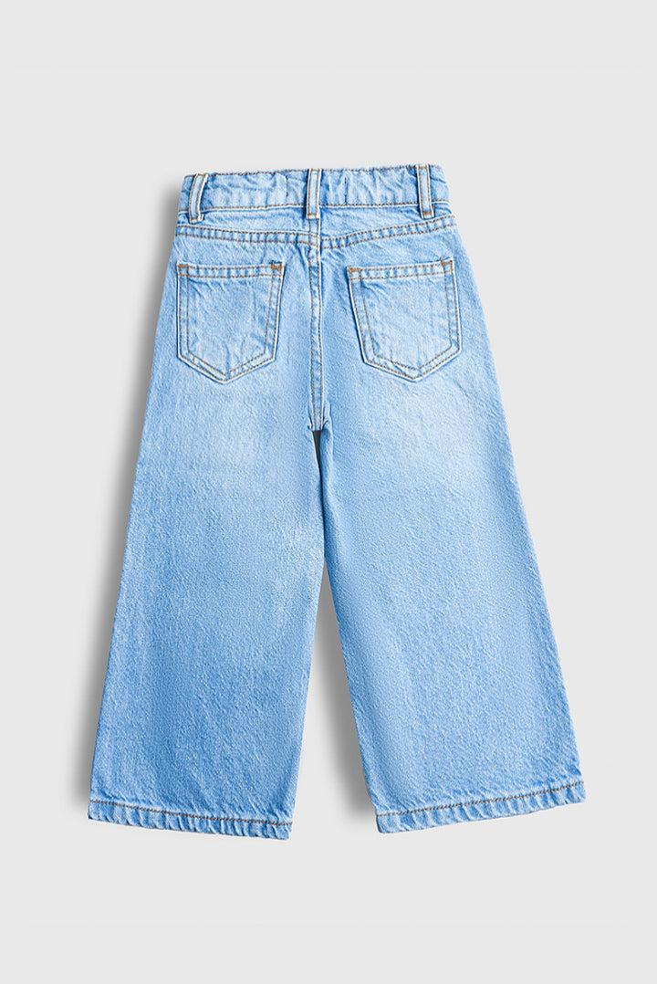 Embroidered Wide Leg Flower Denim Pants (PW725)