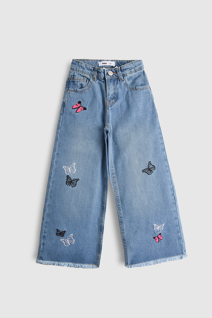 Embroidered Butterfly Drift Denim Pants (PW590)